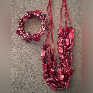 Deep red beaded jewelry, NWT, necklace and bracelet.
